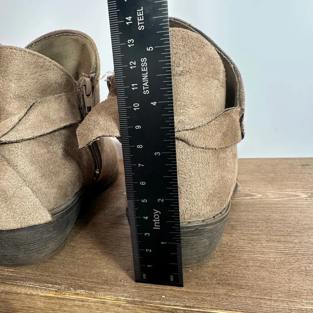 Boho Faux Suede Ankle Boots Womens 7/8 Softgirl Brown Low Block Heel Bow Casual - Picture 7 of 8